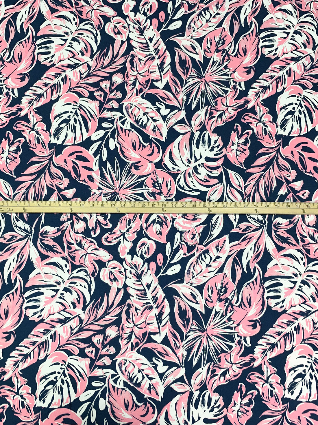 Cherry Blossom Pink/Dark Imperial Blue/White Rayon/Lycra Floral Print Jersey Knit - NY Designer - 64W