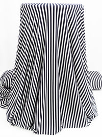 White/Navy Polyester/Lycra Vertical Stripe Print DTY Knit 60W