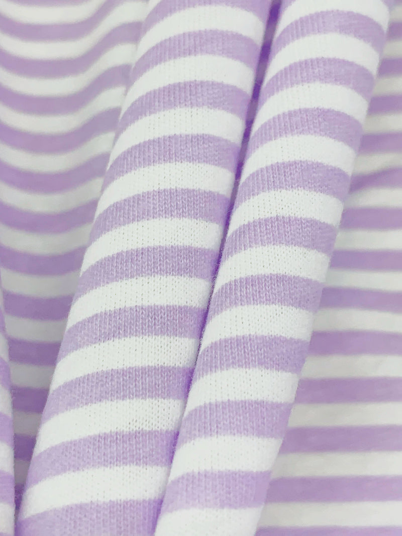Lavender/White 100% Cotton Horizontal Stripe Print Jersey Knit - NY Designer - 60W