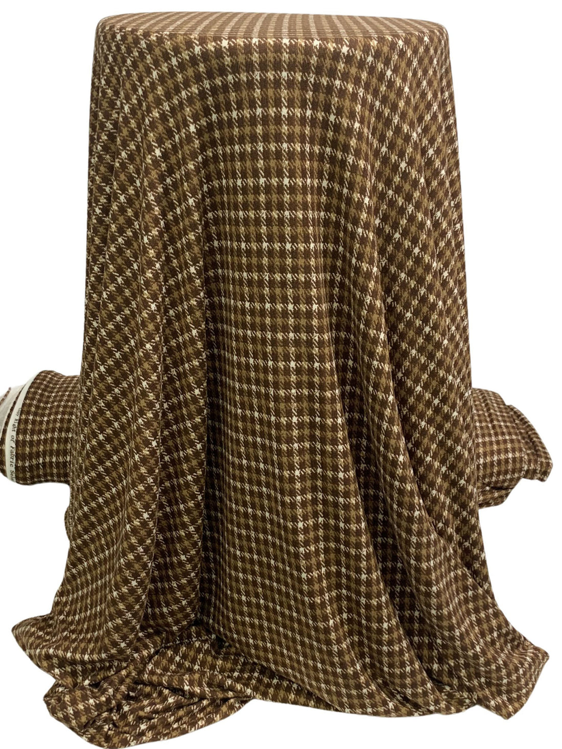 Earth Brown/Dark Tan/Off-White Polyester/Lycra Houndstooth Plaid Print Brushed Hacci Sweater Knit 60W