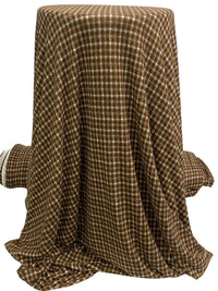 Earth Brown/Dark Tan/Off-White Polyester/Lycra Houndstooth Plaid Print Brushed Hacci Sweater Knit 60W