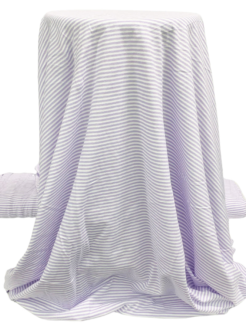 Lavender/White 100% Cotton Horizontal Stripe Print Jersey Knit - NY Designer - 60W