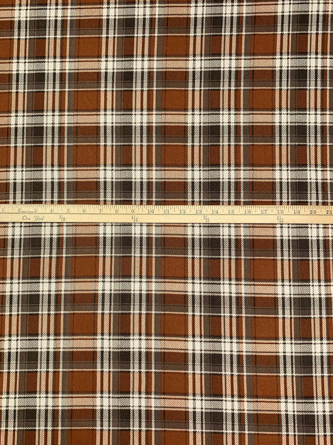 Sepia Brown/Taupe/Eggshell Polyester/Lycra Plaid Print Brushed Hacci Sweater Knit 60W