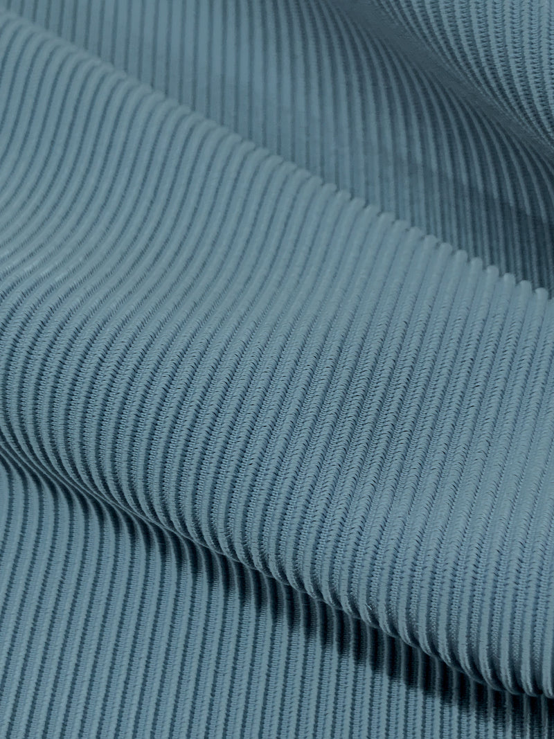 Moonstone Blue Polyester/Lycra 1x1 Fine Rib Knit - NY Designer - 58W
