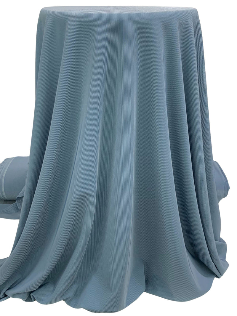 Moonstone Blue Polyester/Lycra 1x1 Fine Rib Knit - NY Designer - 58W