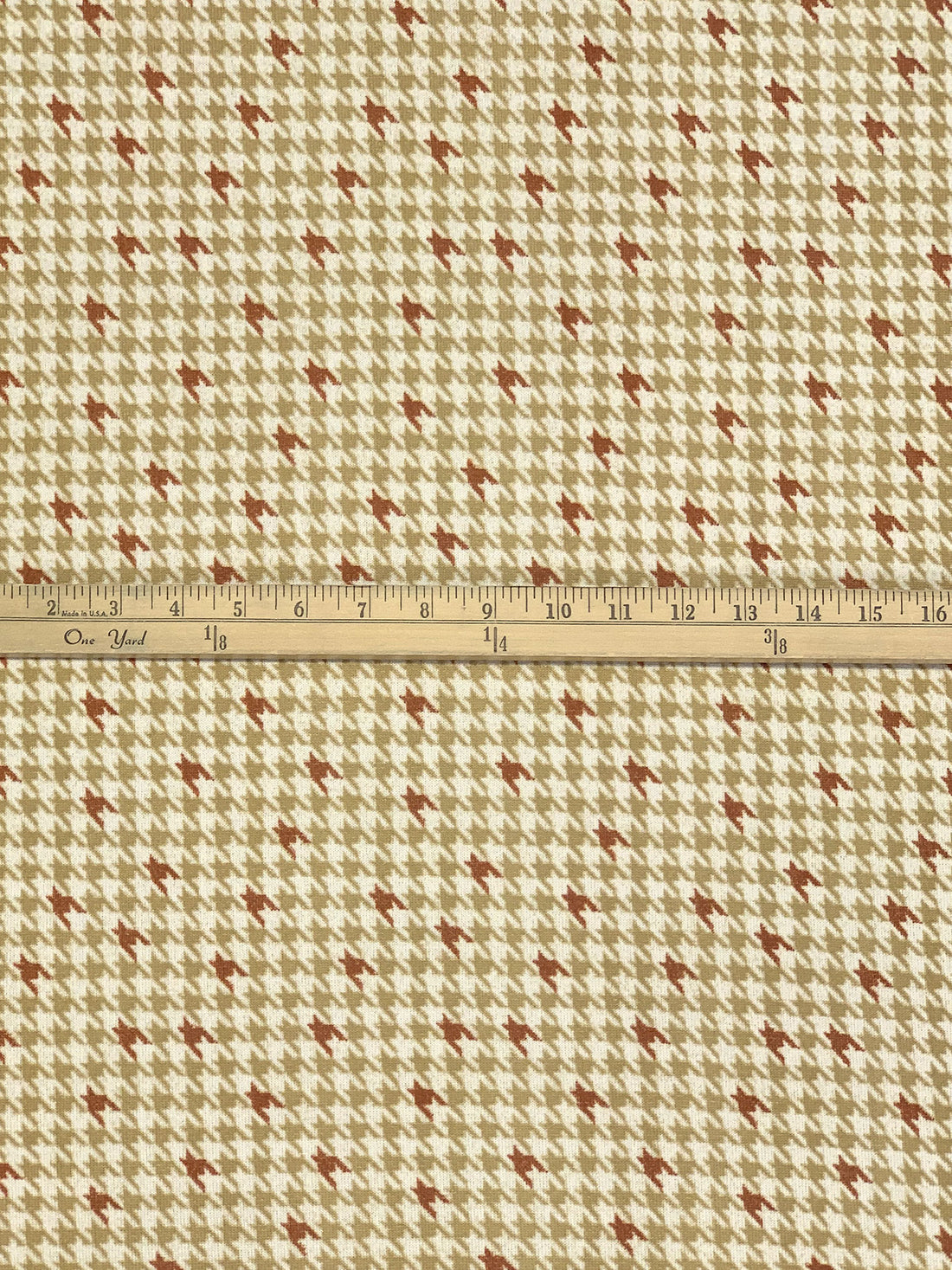 White Chocolate/Brown Sugar/Camel Polyester/Lycra Houndstooth Print Brushed Hacci Sweater Knit 60W