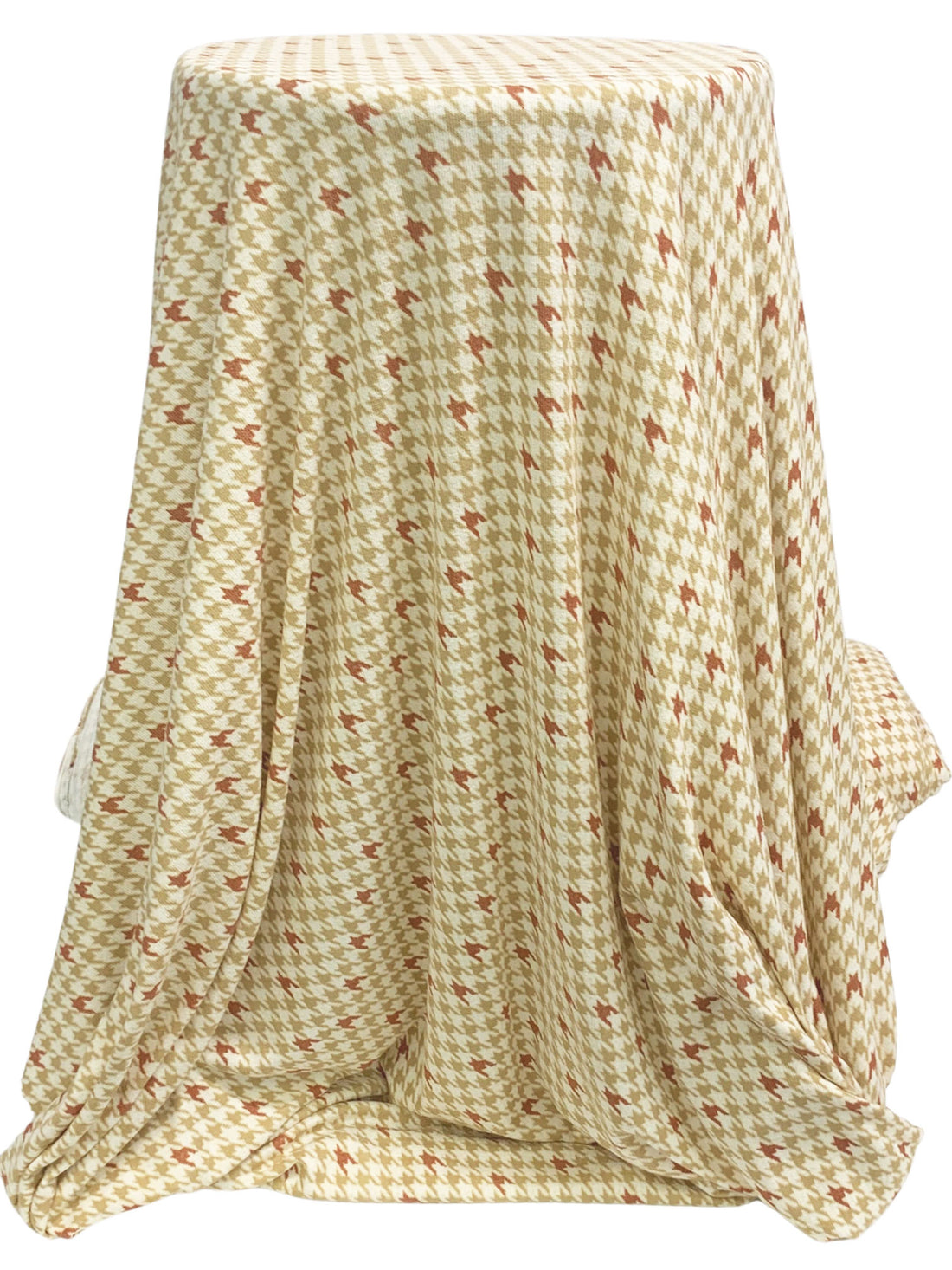 White Chocolate/Brown Sugar/Camel Polyester/Lycra Houndstooth Print Brushed Hacci Sweater Knit 60W