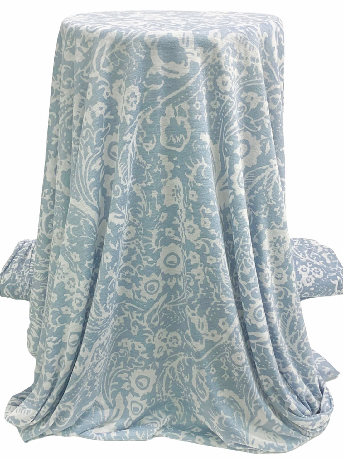 Light Slate Blue/Pale Gray 100% Polyester Abstract Floral Print Burnout Knit 58W