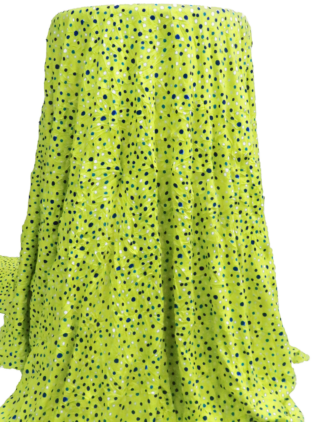 Lime/Dark Blue/White/Multi 100% Polyester Abstract Dots Print Crinkle Jersey Knit 56W
