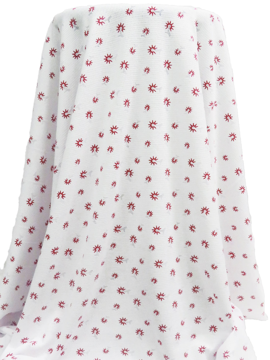 White/Garnet Rayon/Polyester Abstract Floral Print Burnout Waffle Knit 51W
