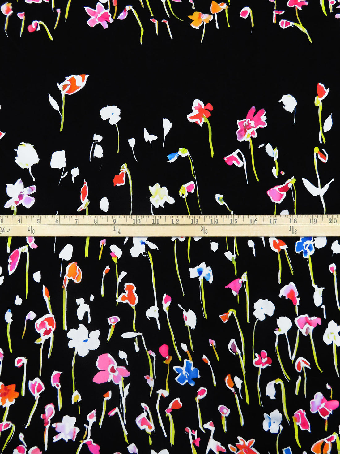 SOLD BY THE PANEL ONLY - Black/Hot Pink/Lemon-Lime/Multi Nylon/Lycra Artistic Floral Print Swim/Activewear Knit 58W