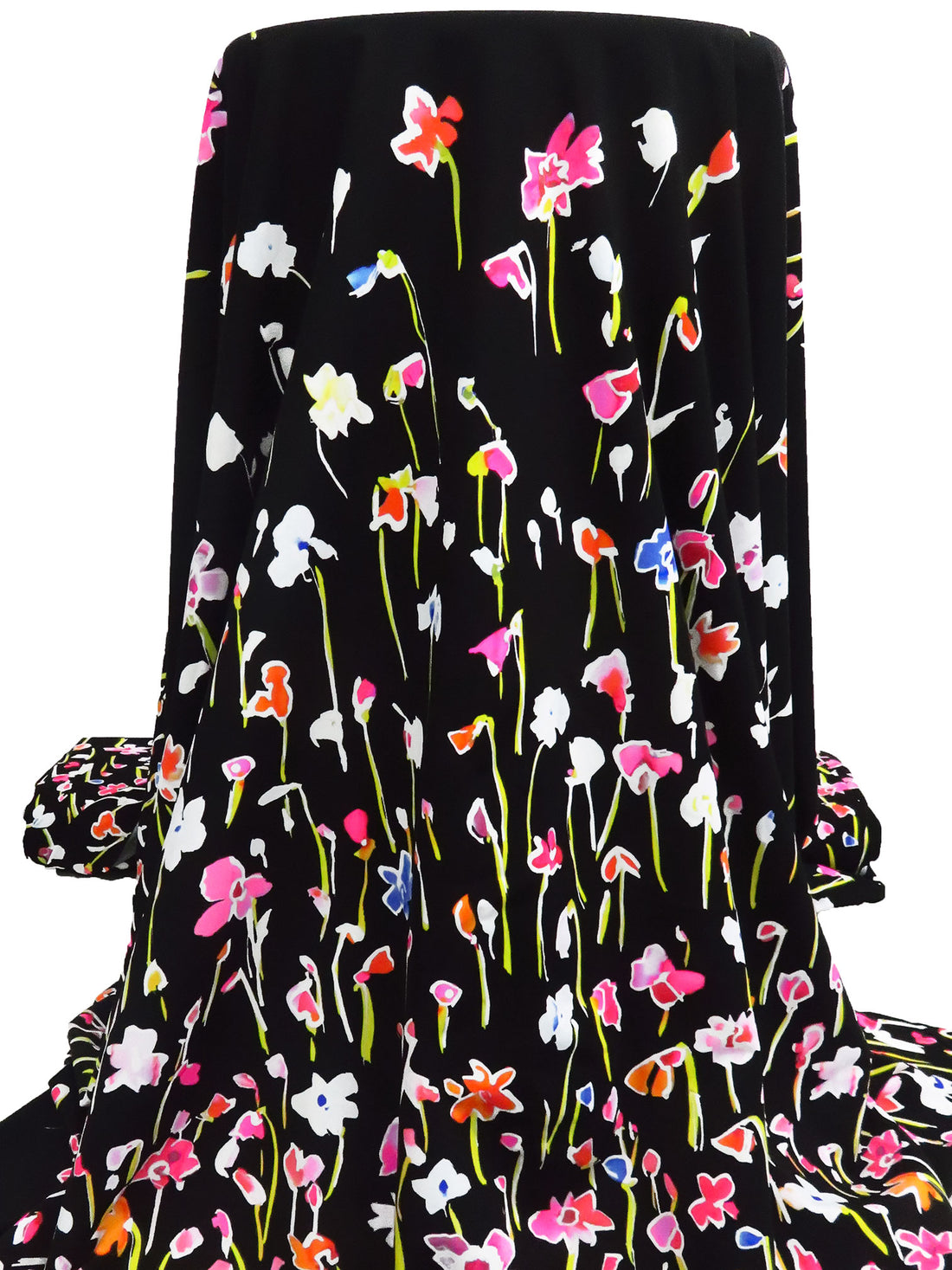 SOLD BY THE PANEL ONLY - Black/Hot Pink/Lemon-Lime/Multi Nylon/Lycra Artistic Floral Print Swim/Activewear Knit 58W