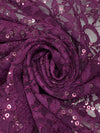 Twilight Lavender/Silver 100% Polyester Floral Corded Lace With Sequins - Famous Dress Designer - 54W