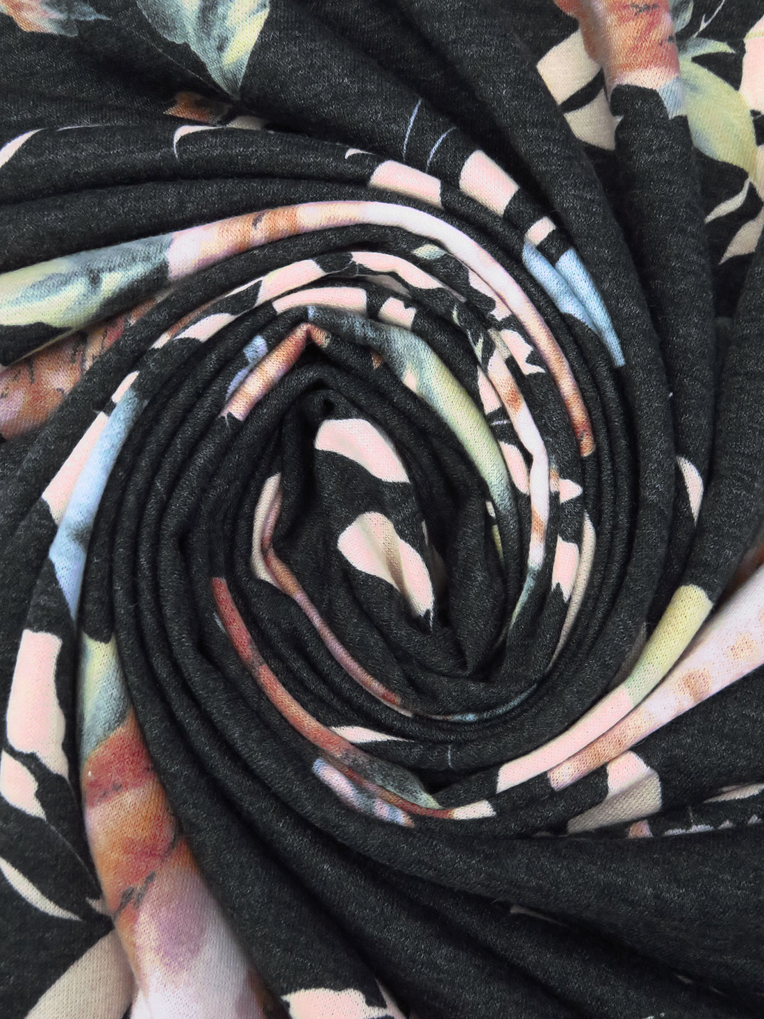 Copper Penny/Dark Charcoal/Moring Blue/Multi Polyester/Rayon/Lycra Floral Print French Terry Knit 58W