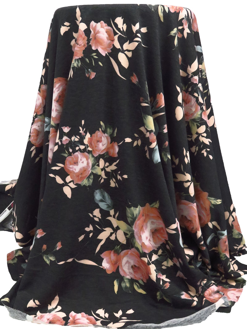 Copper Penny/Dark Charcoal/Moring Blue/Multi Polyester/Rayon/Lycra Floral Print French Terry Knit 58W