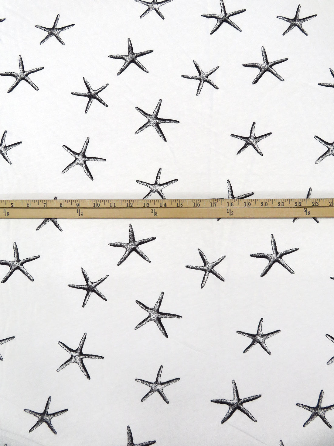 Warm White/Black 100% Cotton Starfish Print Jersey Knit 64W