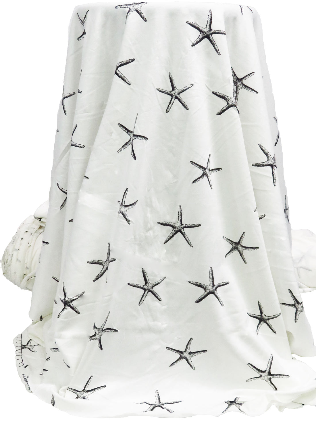 Warm White/Black 100% Cotton Starfish Print Jersey Knit 64W