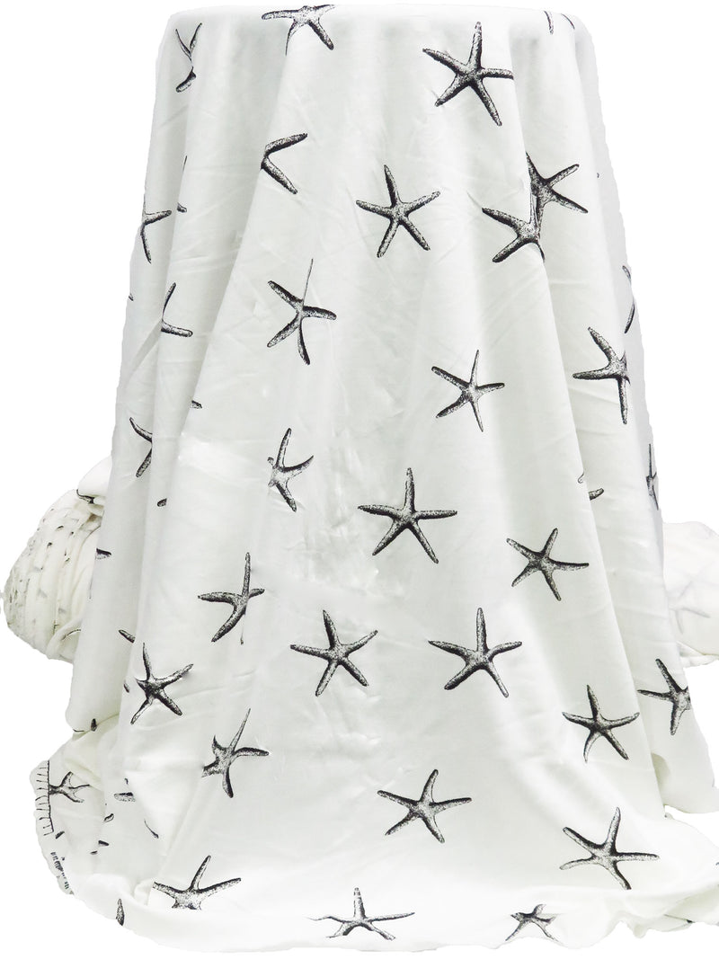 Warm White/Black 100% Cotton Starfish Print Jersey Knit 64W
