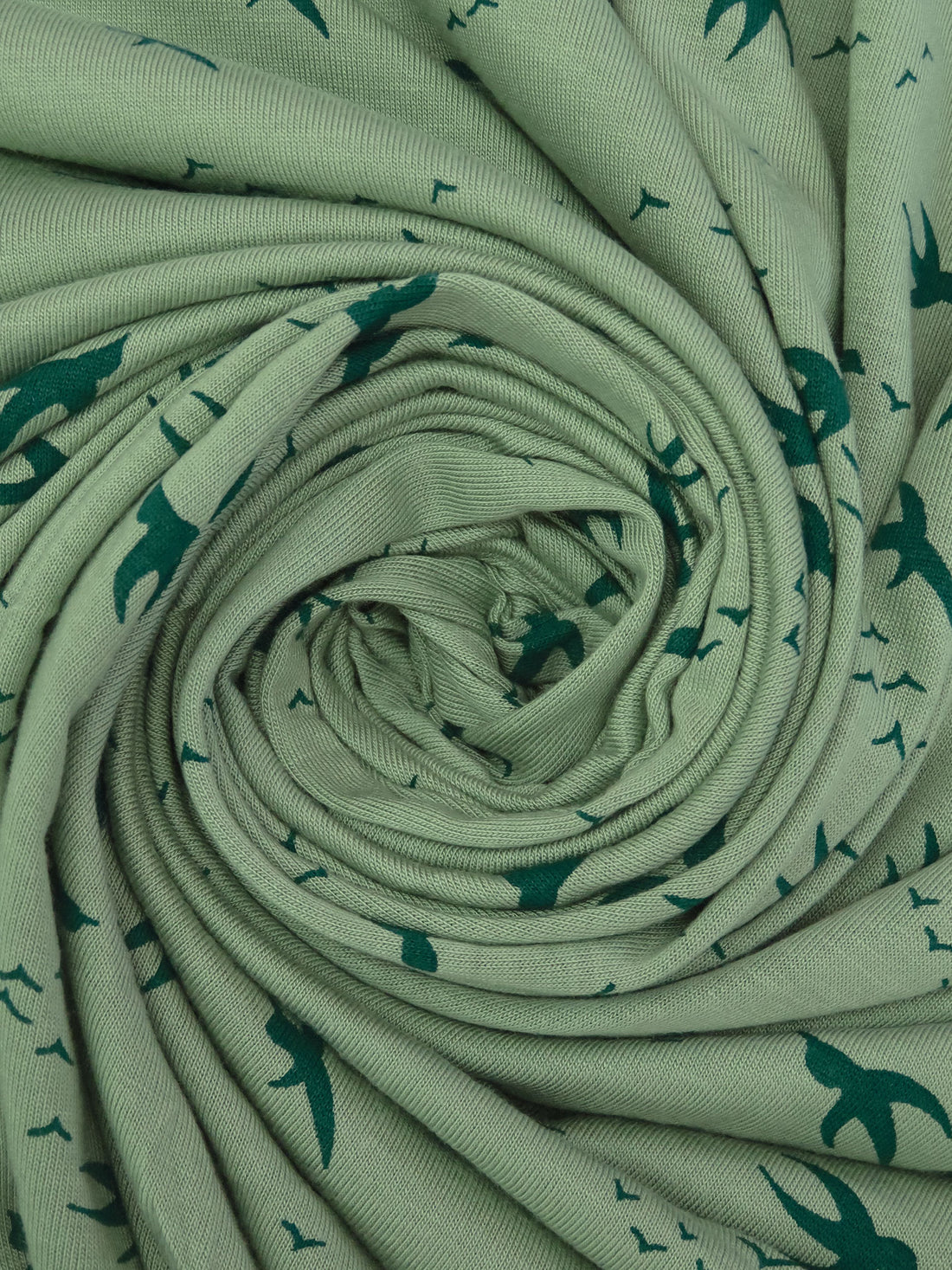 Dusty Asparagus/Deep Jungle Green 100% Rayon Various Bird Silhouette Print Jersey Knit 52W