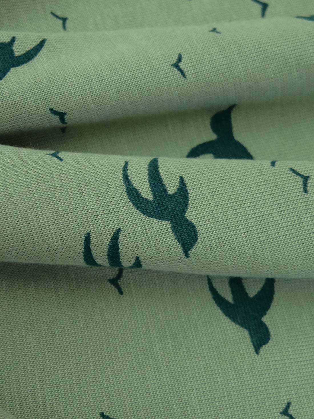 Dusty Asparagus/Deep Jungle Green 100% Rayon Various Bird Silhouette Print Jersey Knit 52W