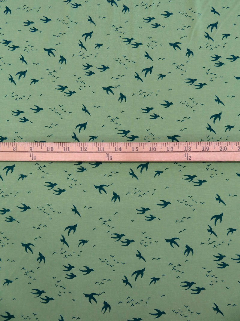Dusty Asparagus/Deep Jungle Green 100% Rayon Various Bird Silhouette Print Jersey Knit 52W