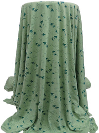 Dusty Asparagus/Deep Jungle Green 100% Rayon Various Bird Silhouette Print Jersey Knit 52W