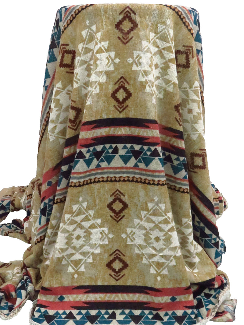 Willow Tea/Off-White/Rose Vale/Multi 100% Polyester Tribal Print Sweater Knit 52W