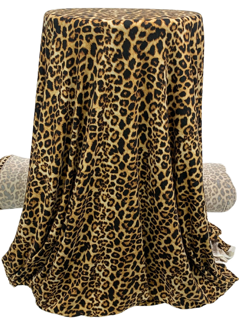 Golden Tan/Black/Wheat Polyester/Lycra Animal Print Double Brushed Knit 58W