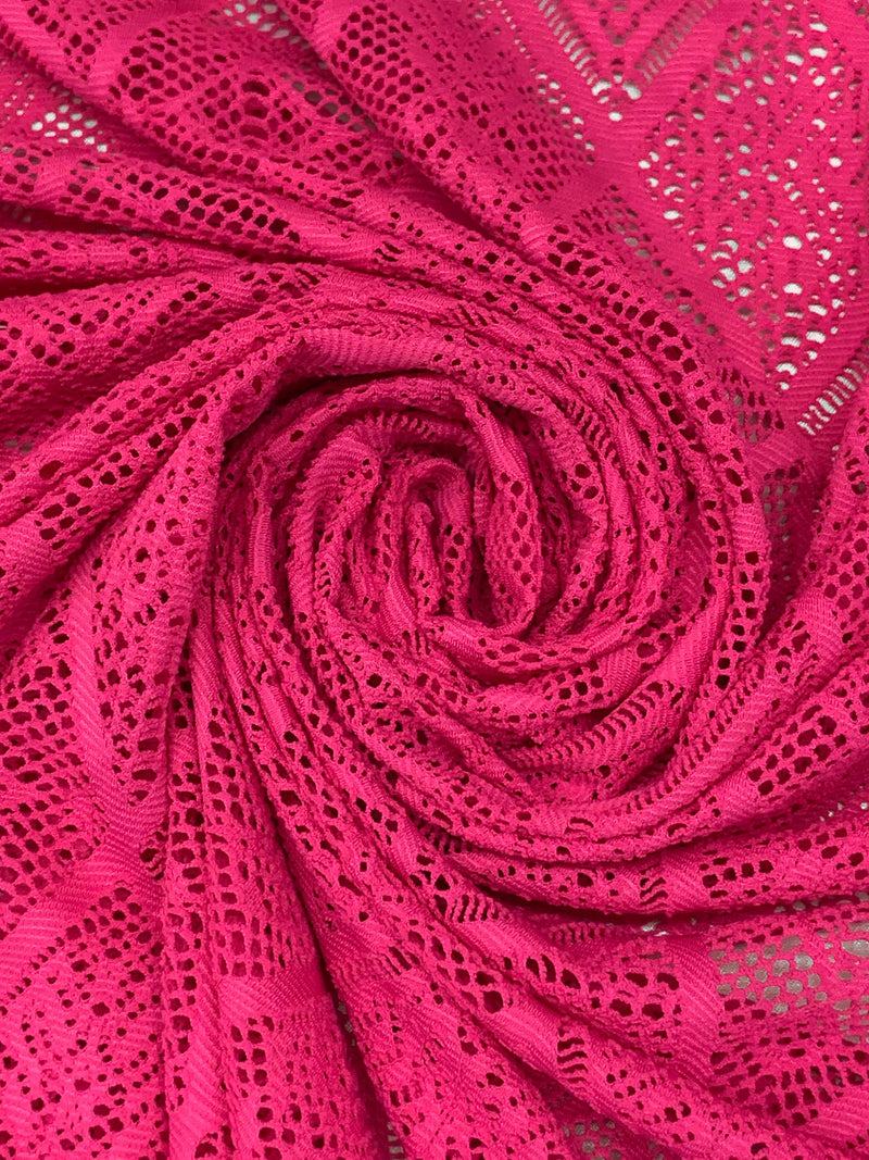 French Rose Pink Polyester/Lycra Ornate Diamond Lace Knit 53W