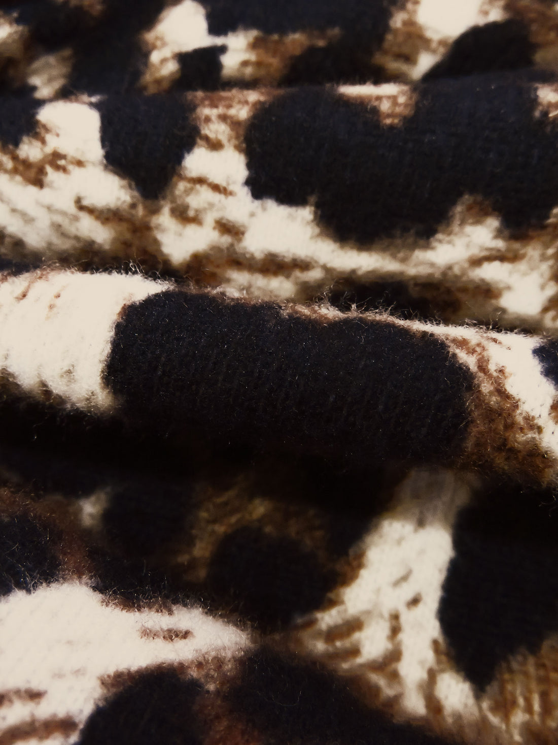 Black/Wheat/Chocolate Polyester/Lycra Animal Print Brushed Sweater Knit 58W