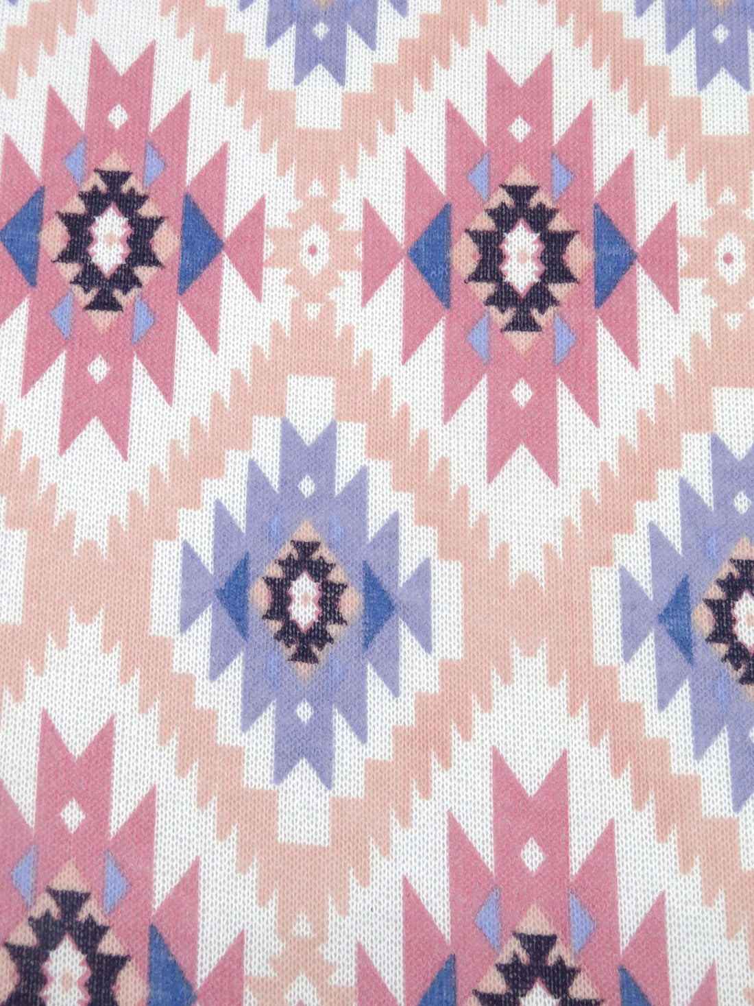 White/Blue Bell/Pink Peach/Multi Polyester/Lycra Tribal Print Sweater Knit 54W