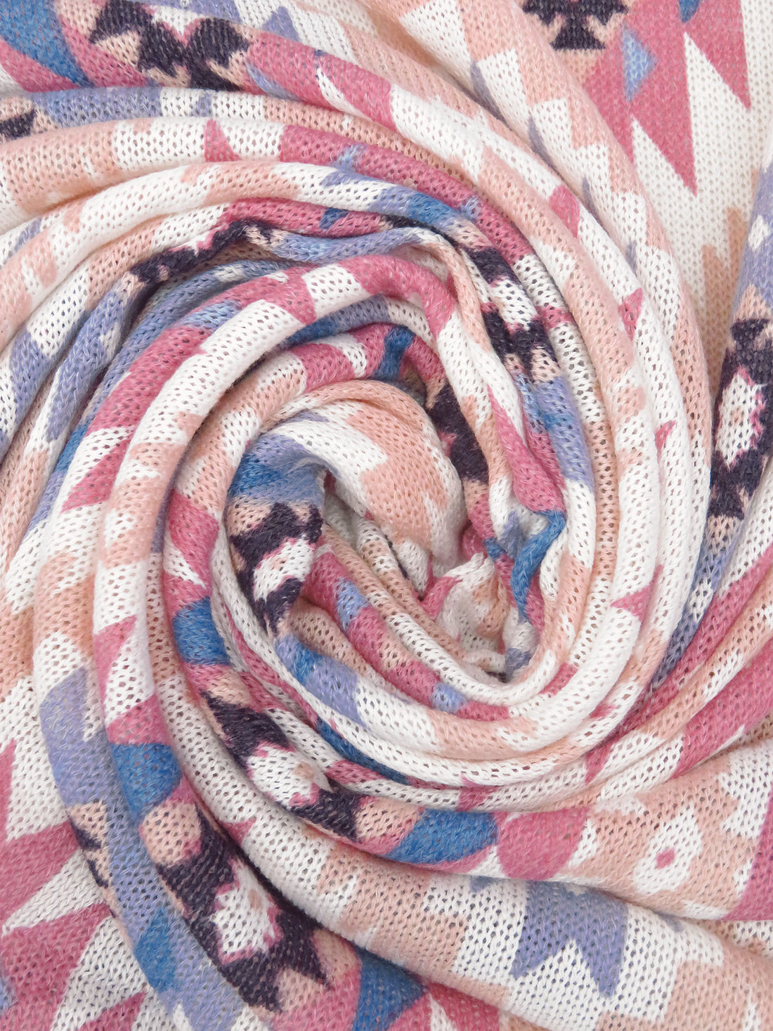 White/Blue Bell/Pink Peach/Multi Polyester/Lycra Tribal Print Sweater Knit 54W