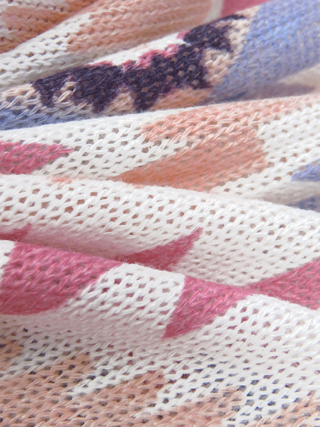 White/Blue Bell/Pink Peach/Multi Polyester/Lycra Tribal Print Sweater Knit 54W