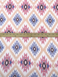 White/Blue Bell/Pink Peach/Multi Polyester/Lycra Tribal Print Sweater Knit 54W