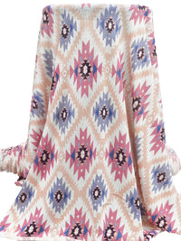 White/Blue Bell/Pink Peach/Multi Polyester/Lycra Tribal Print Sweater Knit 54W