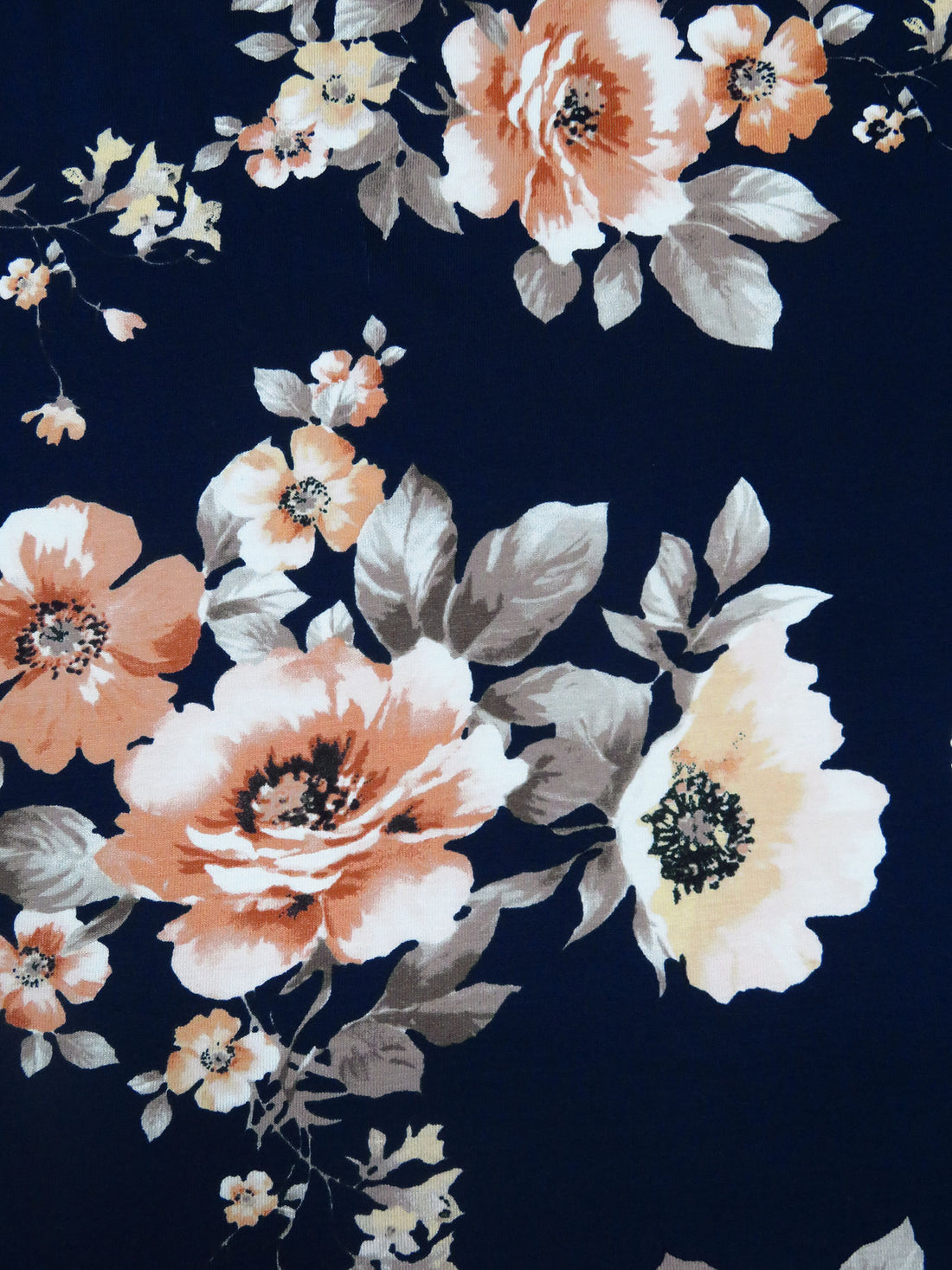 Midnight Navy/White/Terra Cotta/Multi Rayon/Lycra Large Floral Print Jersey Knit 58W