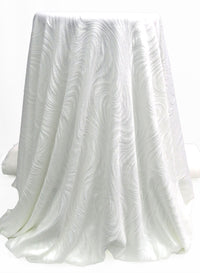 Daisy White Polyester/Lycra Abstract Meandering Waves Design Jacquard Double Knit - Famous Dress Designer - 56W