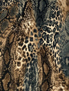 Pale Brown/Black/Off-White Polyester/Rayon/Lycra Multi Animal Print French Terry Knit 58W
