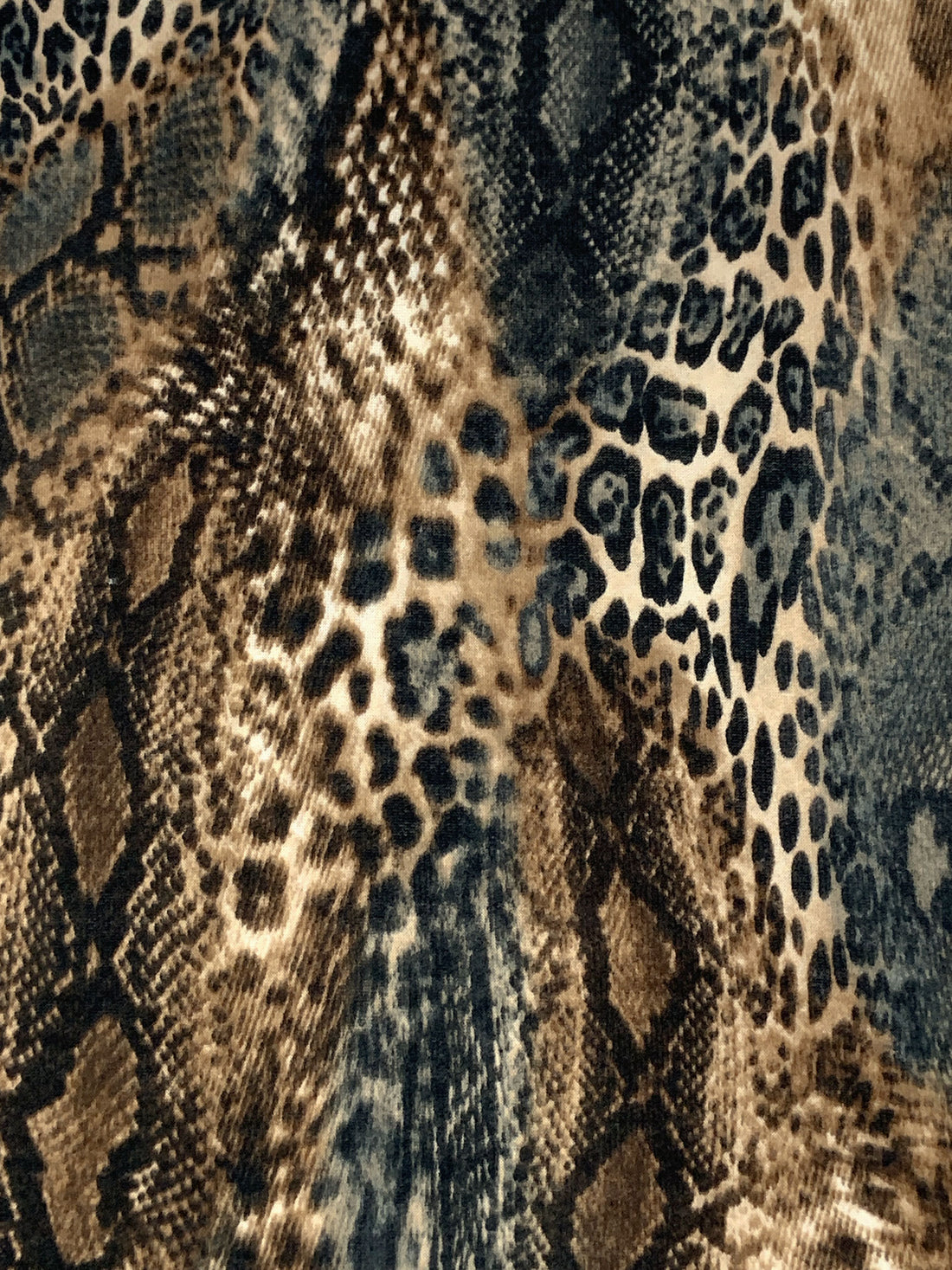Pale Brown/Black/Off-White Polyester/Rayon/Lycra Multi Animal Print French Terry Knit 58W