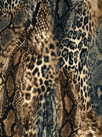 Pale Brown/Black/Off-White Polyester/Rayon/Lycra Multi Animal Print French Terry Knit 58W