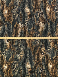 Pale Brown/Black/Off-White Polyester/Rayon/Lycra Multi Animal Print French Terry Knit 58W