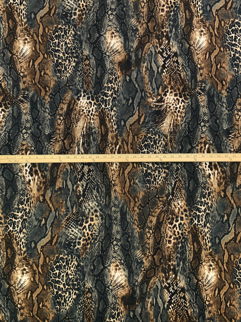 Pale Brown/Black/Off-White Polyester/Rayon/Lycra Multi Animal Print French Terry Knit 58W