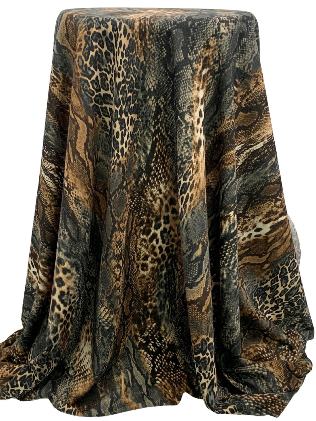 Pale Brown/Black/Off-White Polyester/Rayon/Lycra Multi Animal Print French Terry Knit 58W