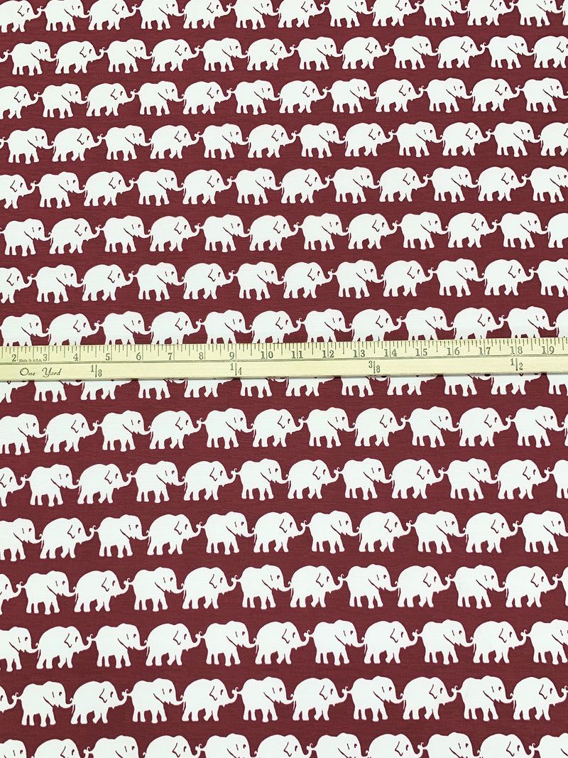 Burgundy/White Polyester/Lycra Horizontal Elephant Print Slubbed ITY Knit 58W