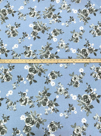 Light Steel Blue/Dark Moon Gray/White Polyester/Rayon/Lycra Floral Print French Terry Knit 56W