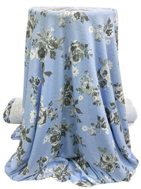 Light Steel Blue/Dark Moon Gray/White Polyester/Rayon/Lycra Floral Print French Terry Knit 56W