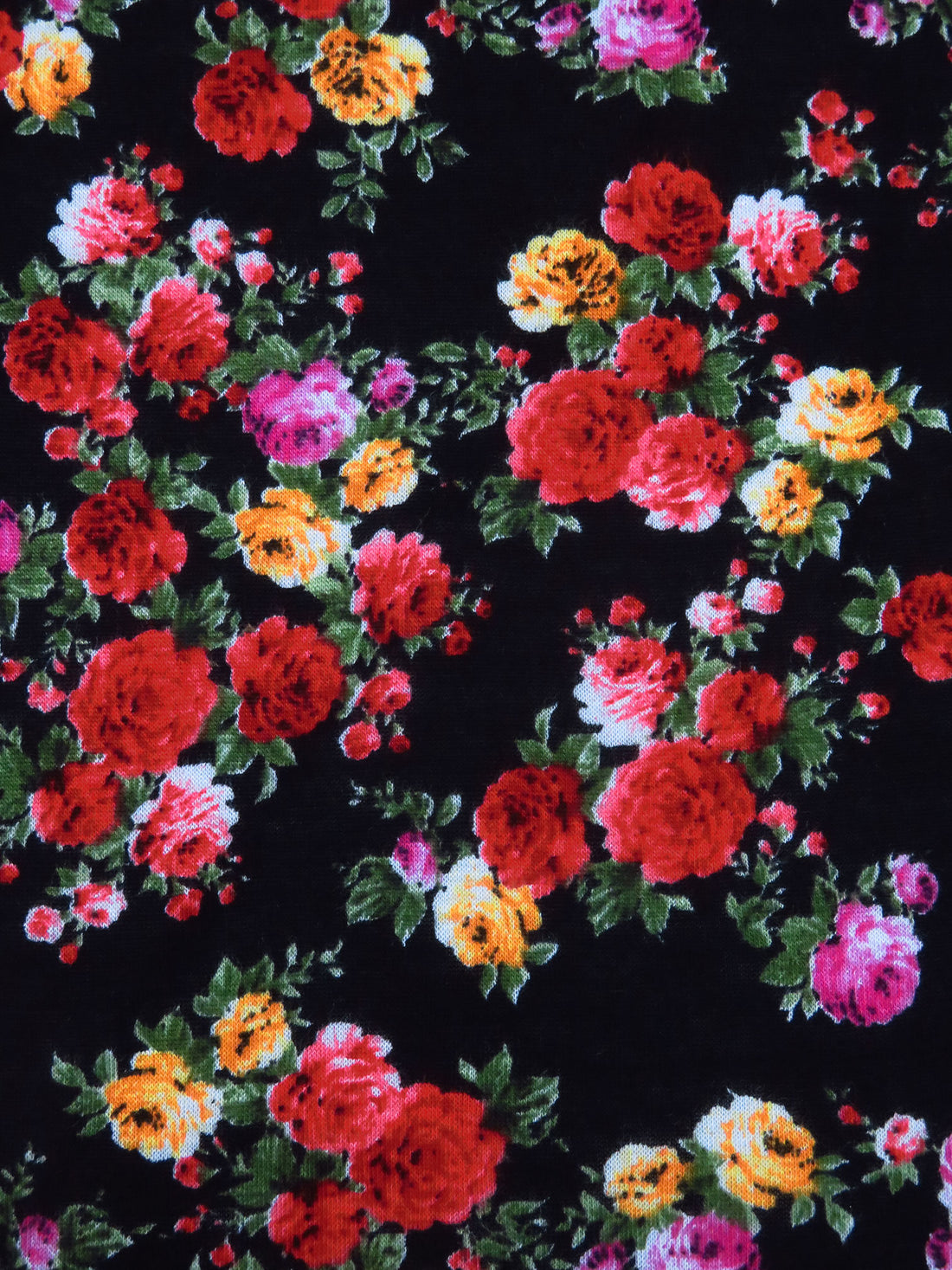 Black/Scarlet/Lemon/Multi Rayon/Lycra Small Floral Cluster Print Jersey Knit 54W