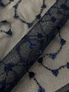 Navy 100% Nylon Meandering Embroidered Sequins On Netting - Famous Dress Designer - 58W