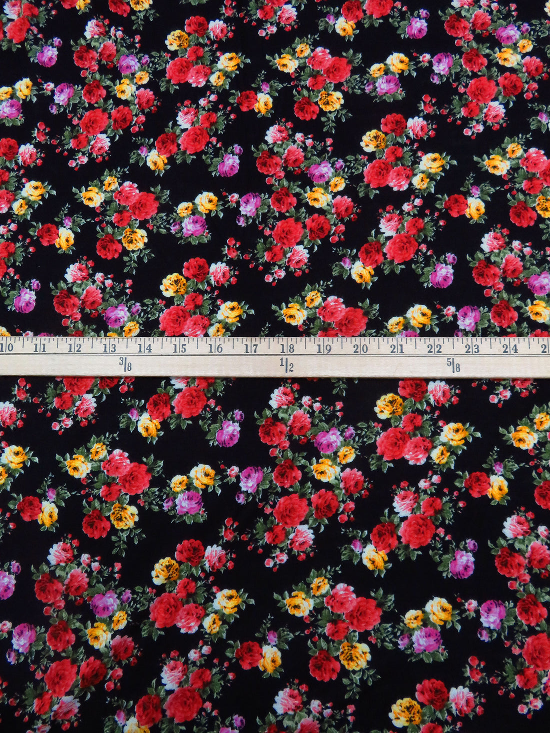 Black/Scarlet/Lemon/Multi Rayon/Lycra Small Floral Cluster Print Jersey Knit 54W