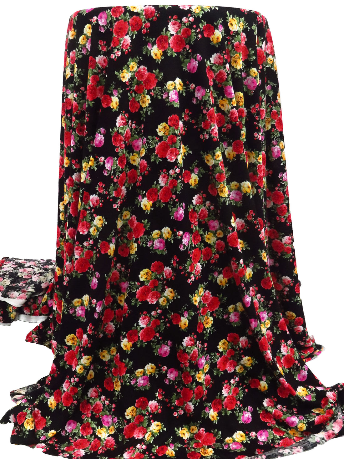 Black/Scarlet/Lemon/Multi Rayon/Lycra Small Floral Cluster Print Jersey Knit 54W